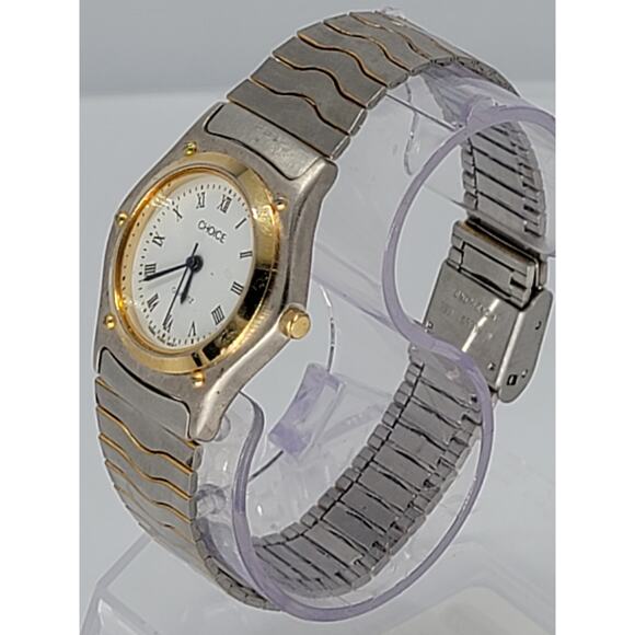 Vintage Mens Choice Watch Quartz Roman Numeral Hong Kong Movement Two Tone Watch - Picture 7 of 8